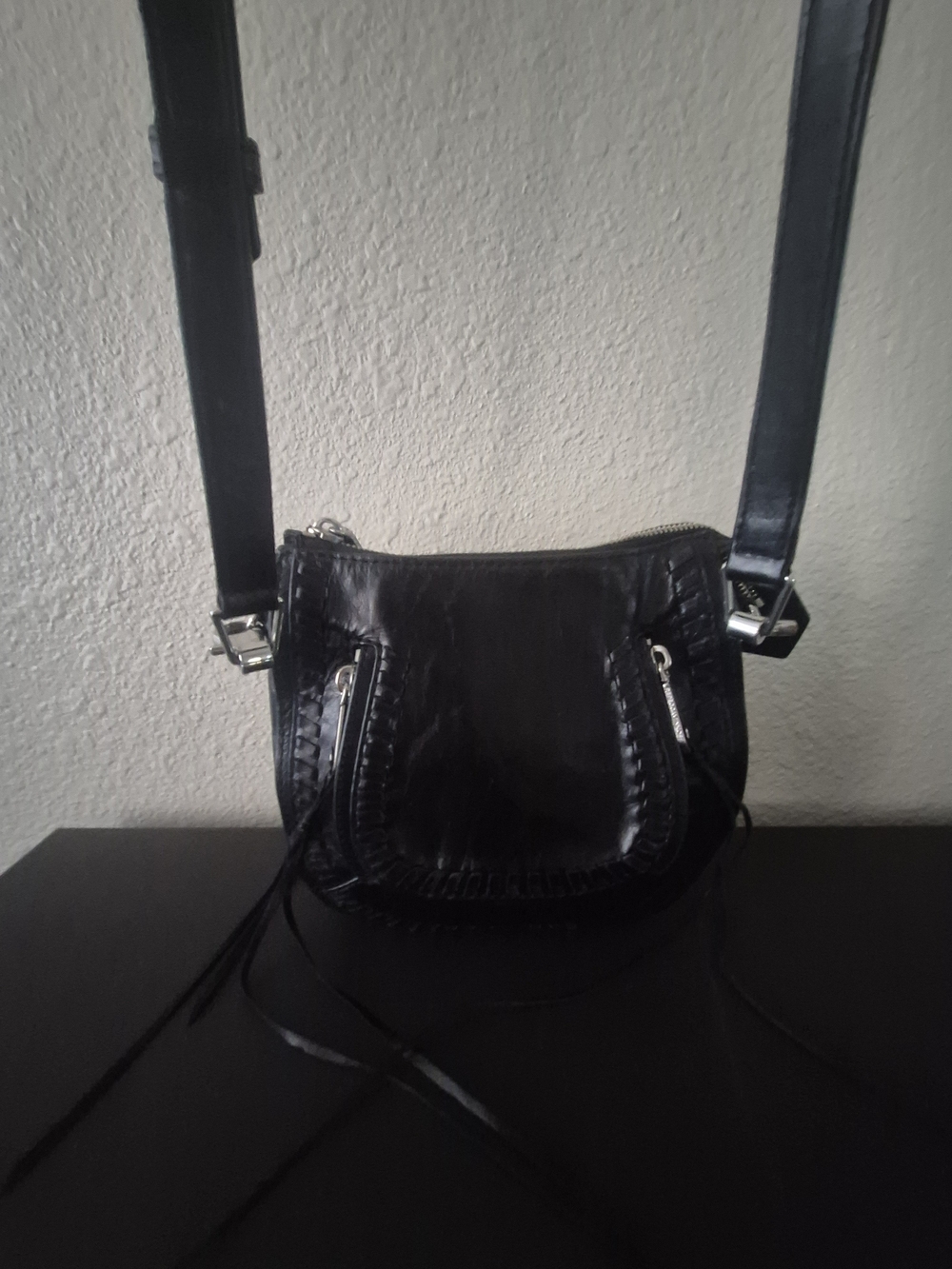 Rebecca Minkoff Black Leather Vanity Saddle Crossbody Bag - Picture 6 of 14